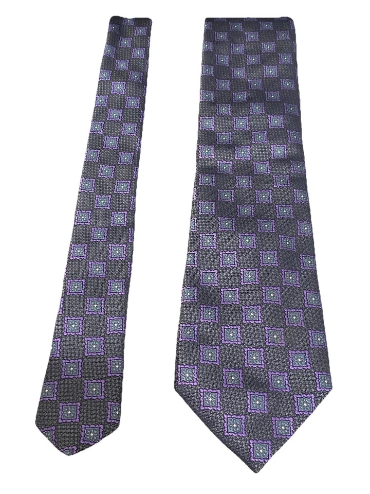 Canali 男式 100% 真丝领带意大利制造紫色灰色几何图案 — 第 2/4 张图片