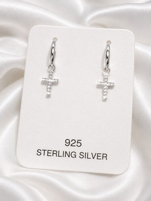 925 Sterling Silver Cross Dangle Earrings AAA CZ Religious Gift