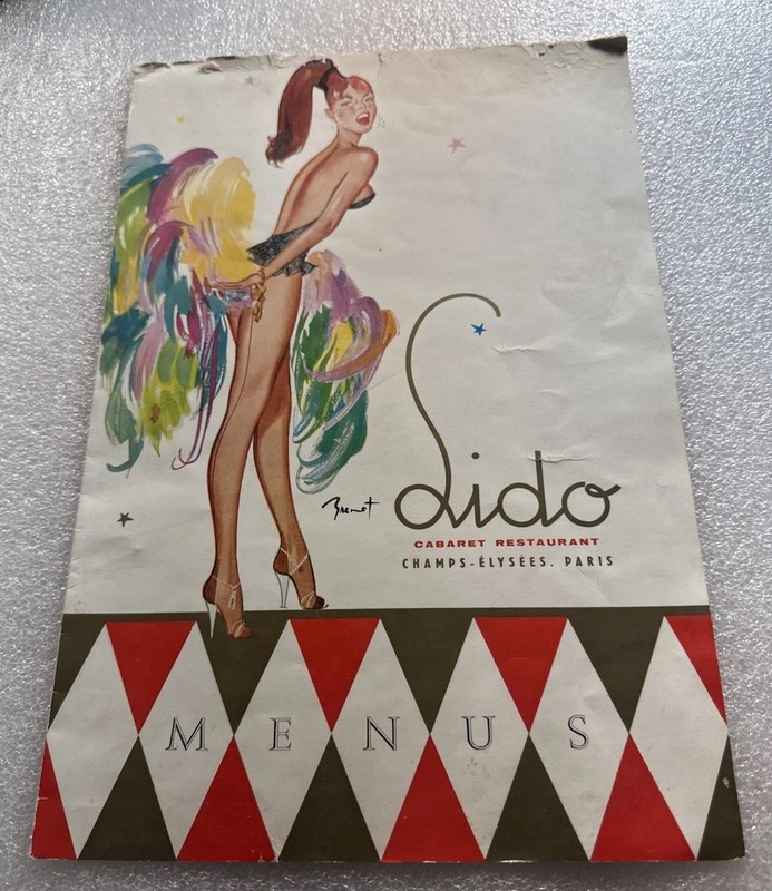 Vintage early 1970's LIDO Cabaret Paris, France Restaurant Menu Champs-Elysees