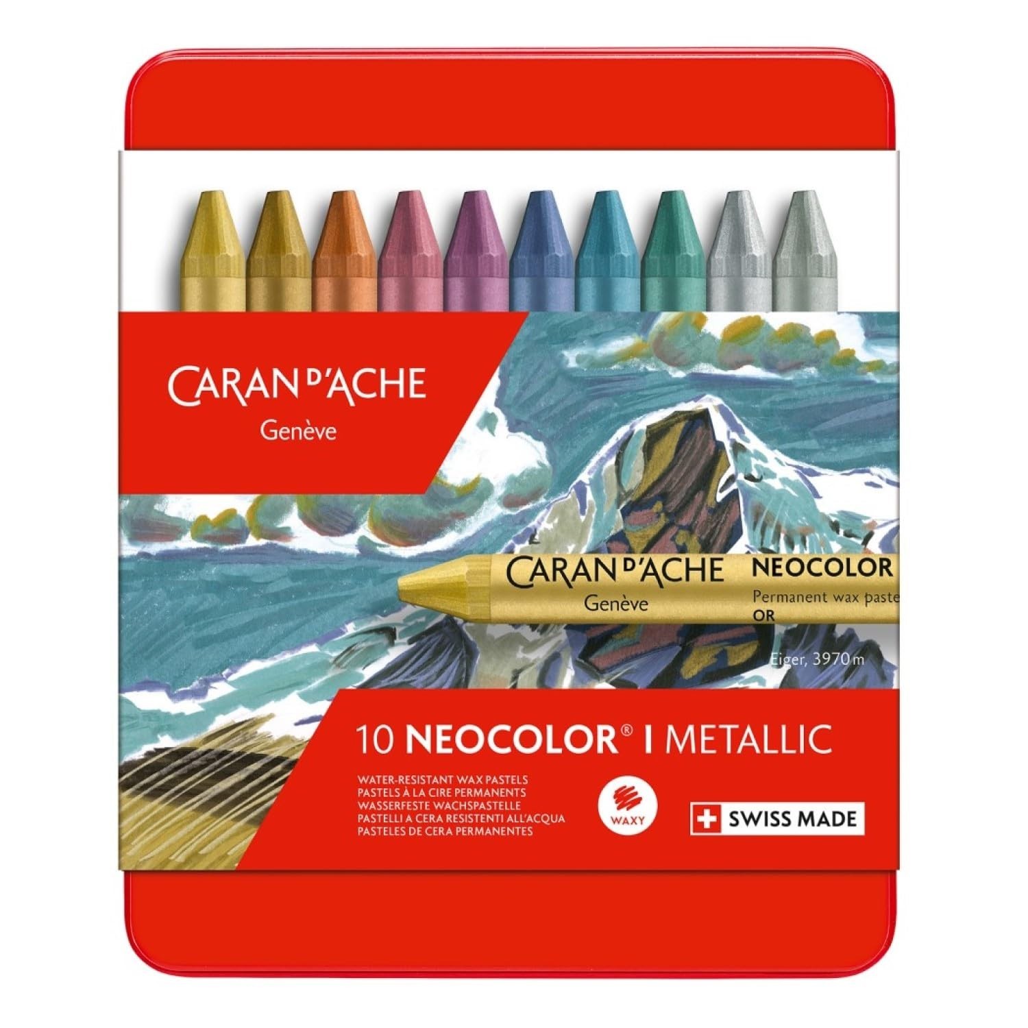 Caran d'Ache Neocolor I 7004.310 pastel cire permanent boîte métallique 10 couleurs