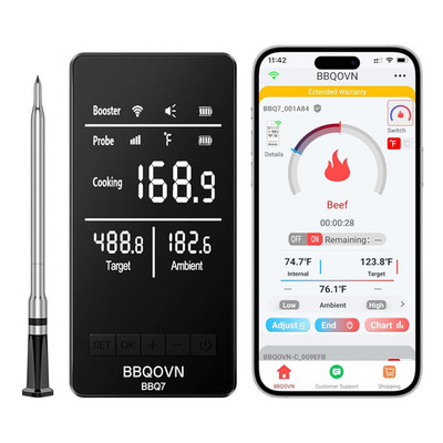 Smart Wifi Wireless Meat Thermometer, Sub-1G 656FT Range, 7-Sensor Probe, Standa