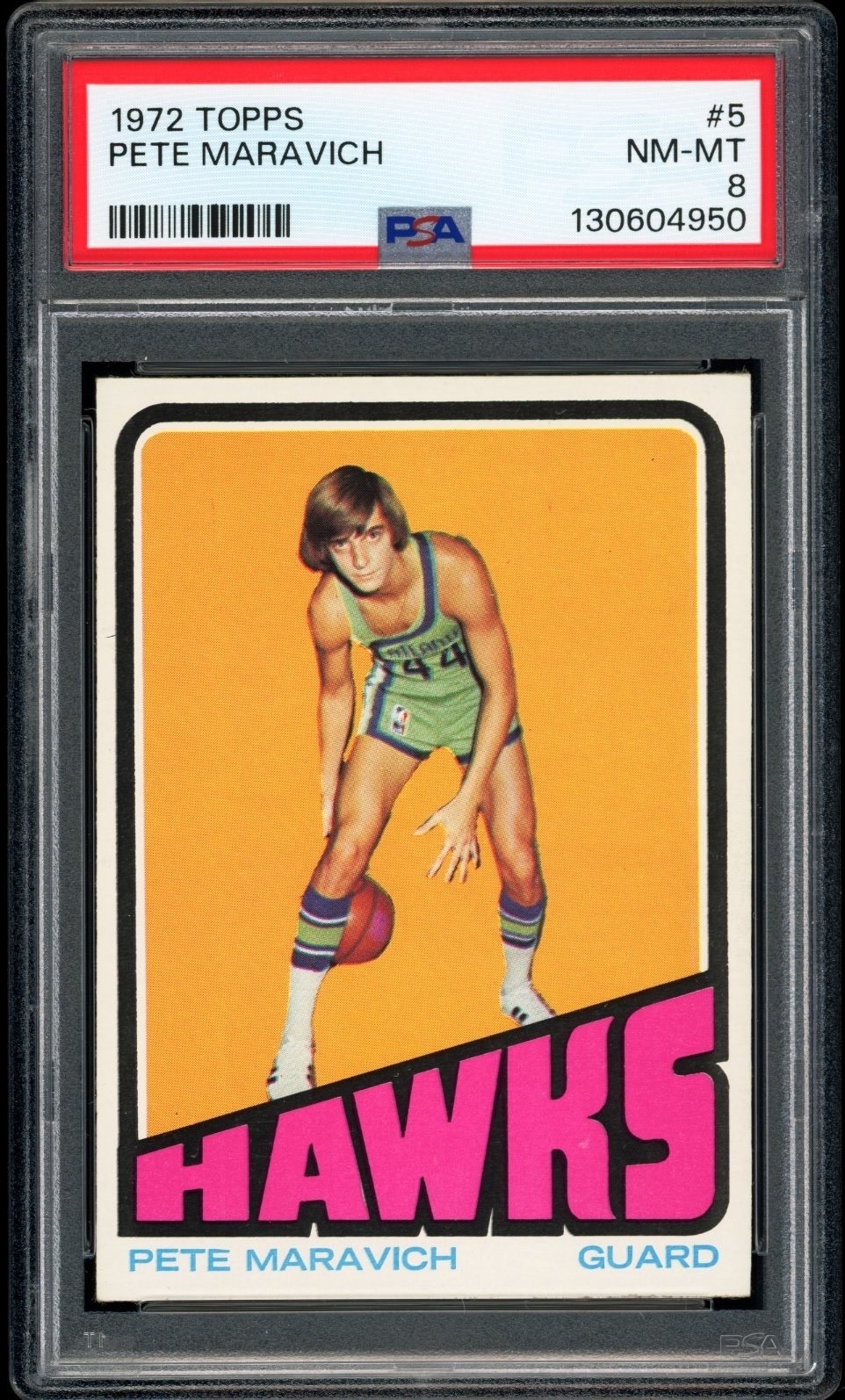 Pete Maravich 1972 Topps Atlanta Hawks Card #5 PSA 8 *Pack Fresh*