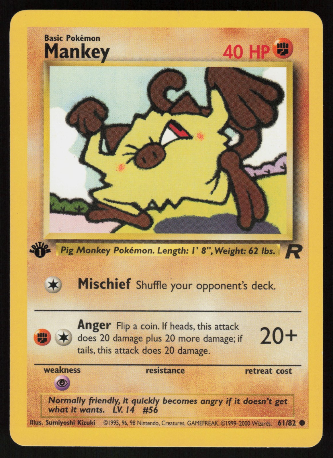 Pokemon Mankey Common 1st Edition Team Rocket 61/82 NM