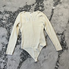 Abercrombie Fitch Bodysuit Womens L Ivory Ribbed Square Neck Long Sleeve