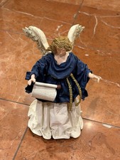 CLOTHIQUE POSSIBLE DREAMS BLUE GOLD XMAS TREE TOPPER 1988 9" CHERUB ANGEL SCROLL