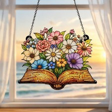 Personalized Book Flower Acrylic Suncatcher Window Hanging Reader Gift