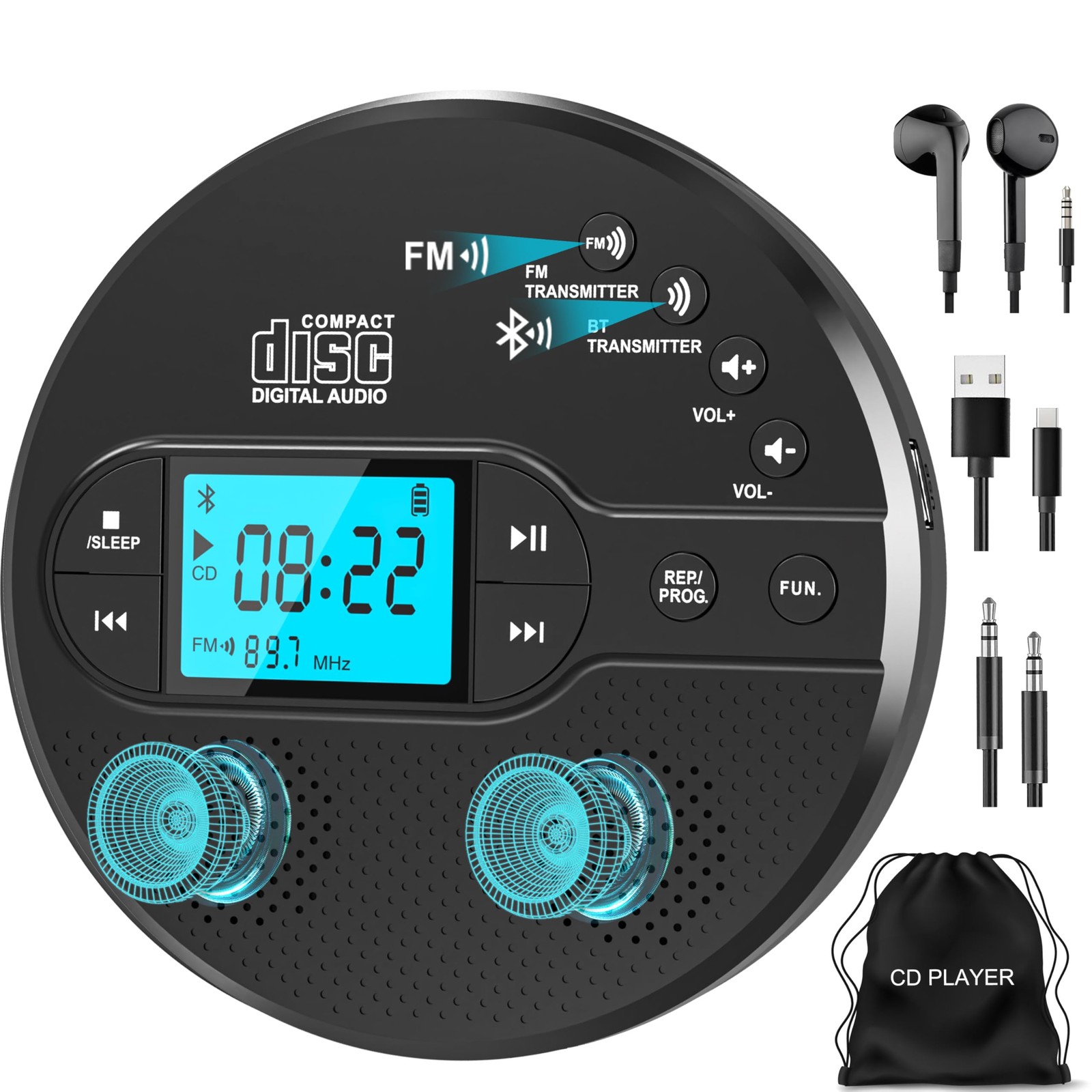 With Bluetooth, Walkman Cd Player With Fm Transmitter And Spe