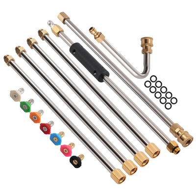 #ad 6pcs 15in Pressure Washer Extension Rod Stainless Steel w 7 Spray Nozzles $30.05