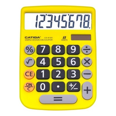CATIGA Desktop Calculator 8 Digit with Solar Power and LCD Small, Yellow 