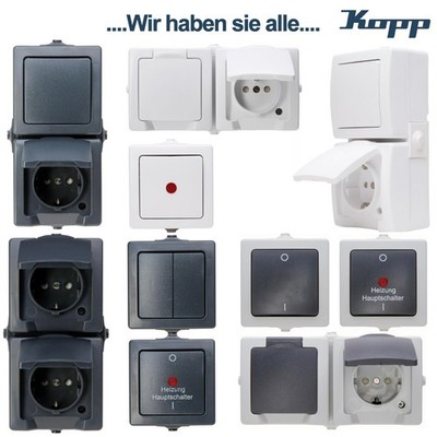 Kopp Nautic IP44 Schalter Steckdosen Aufputz Feuchtraum Taster Kombi   Auswahl