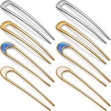 8 PCS French Hair Pins Metal U Shaped Gold Silver 4 Inch Chignon Bun Hair Sticks