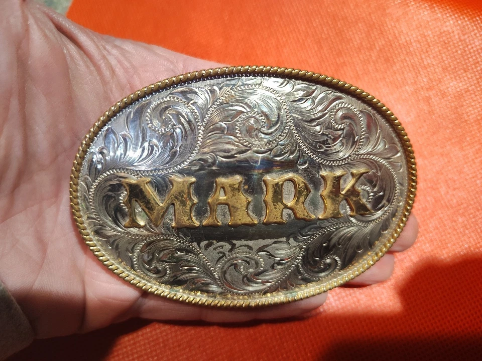 Пряжка западного ремня Montana Silversmiths с гравировкой «Mark» немецкая с серебряной маркировкой - Изображение 2 из 4