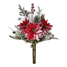 Artificial Christmas Flowers Bouquet 12" Red Frosted Poinsettias Flowers for ...