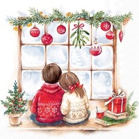 20 Servietten Looking For Christmas Kinder Weihnachtsfenster Bescherung 33X33Cm