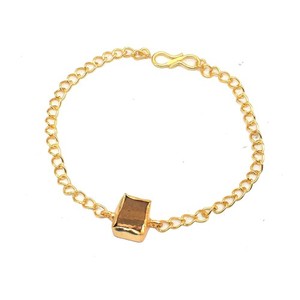 Authentic Yellow Tiger's Eye Chain Bracelet Handmade Gold Plated Jewelry e085