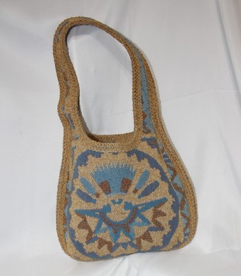 Vintage 70s Carpet Woven Hobo Shoulder Bag