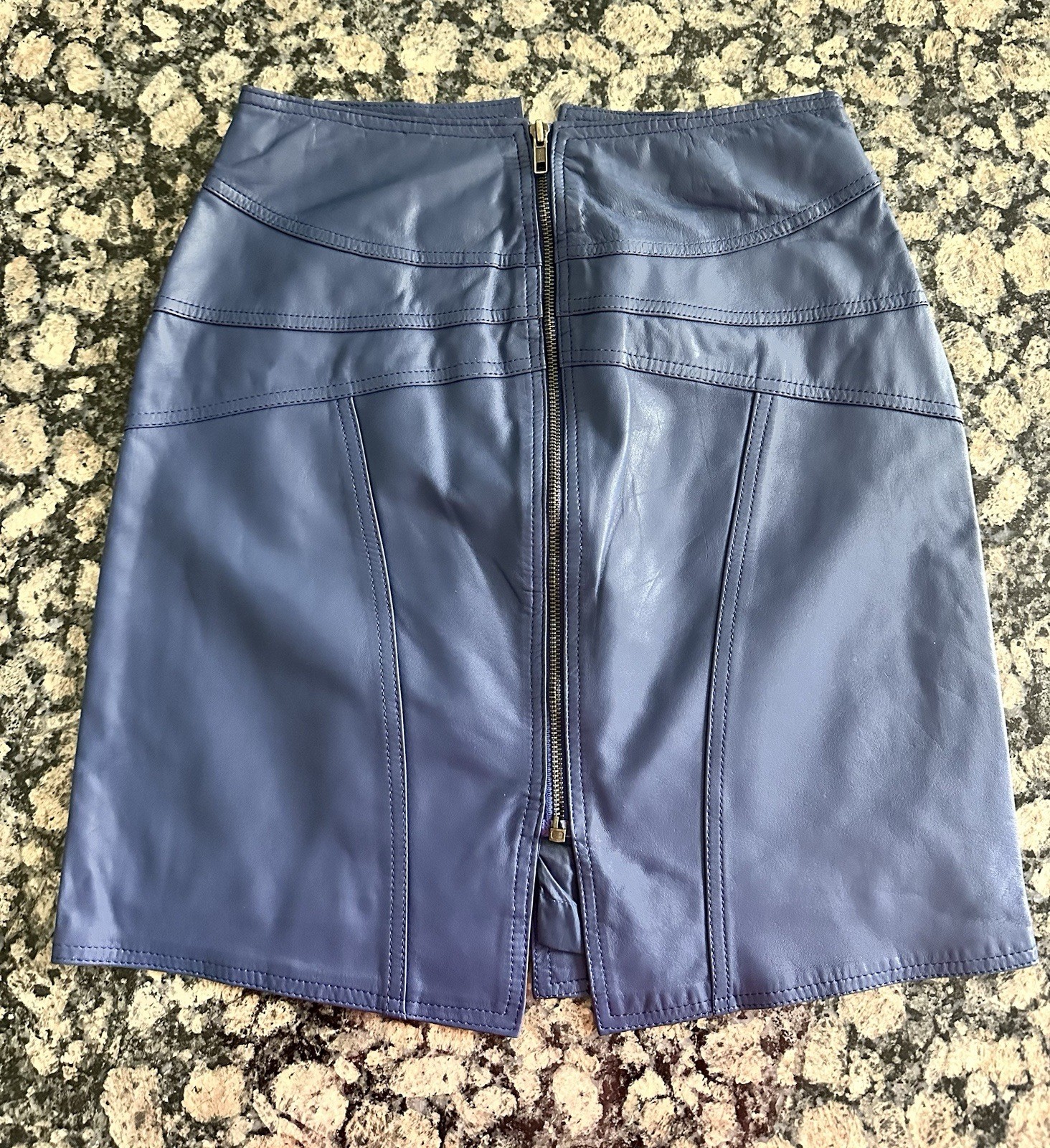 Genuine Leather Vintage Winlit Mini Skirt Blue Size 9/10