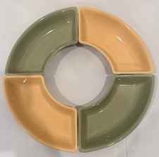 Longaberger Set of Four Sage Butternut Crescent Pottery Dishes Made in USA EUC