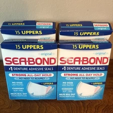 New - 4 Pack Sea-Bond Lower Adhesive Teeth Denture Seals, Original, 60 Ct