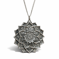 "Mandala Lotus AnhäNger Blume Halskette 18\" Kette 925 Sterling Silber Heilig V..."