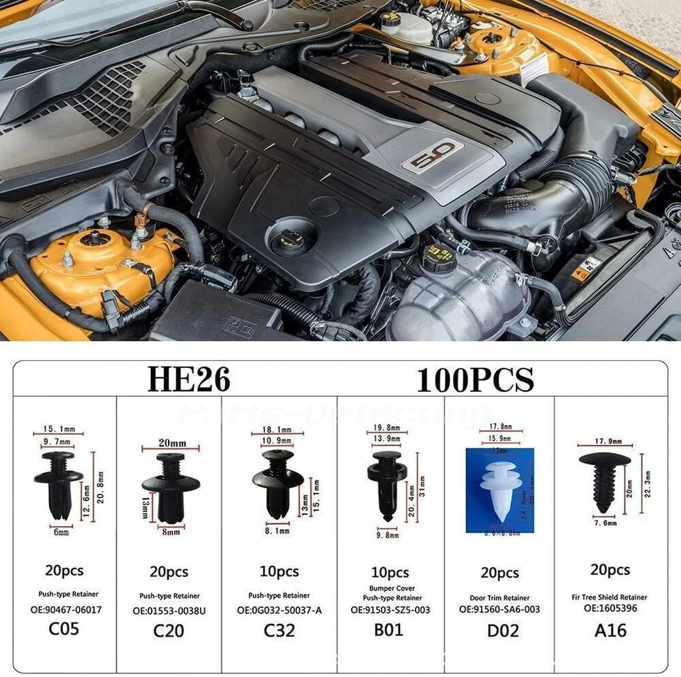 100Pcs Bumper Clips Fender TRIM Car Auto Push Pin Rivet Fastener Panel + 4 Tools - Image 2 of 4