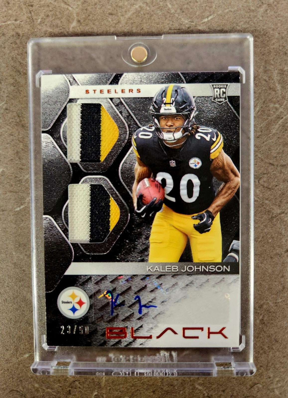 2025 Panini Black Rookie Signature Materials Kaleb Johnson #RSM-KJN /50 view 3