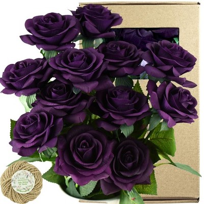 12 Stems Artificial Flowers Real Touch Silk Roses for Wedding Decoration Brid...