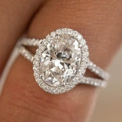 2.30 CTW Oval Cut Halo Moissanite Engagement Ring Split Shank Wedding Jewelry