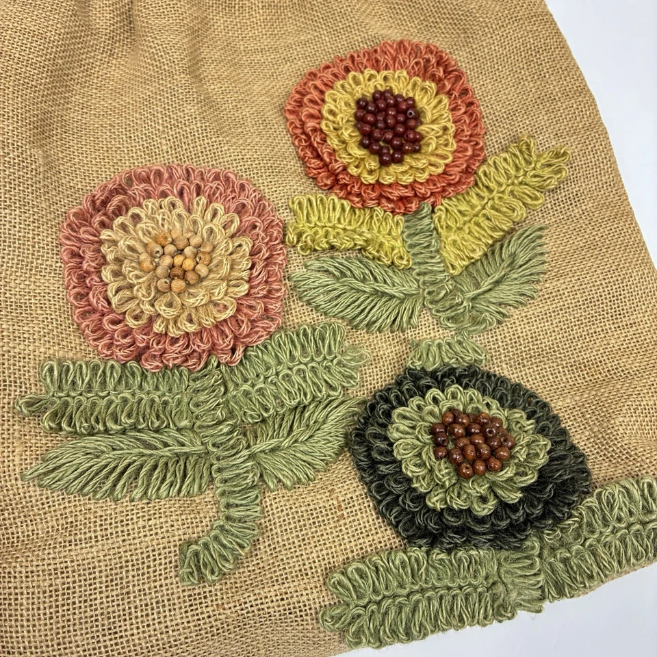 Bolso de Yute J Crew De Colección Detalle Flor Y2K Cottagecore Boho Terroso Tostado Natural Foto 2 de 4