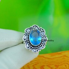 Blue Topaz gemstone 925 sterling silver handmade Gift Ring US size 5 to 10