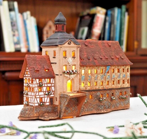 Ceramic House Tealight Holder Town Hall Rathaus Bamberg Germany Midene Handmade