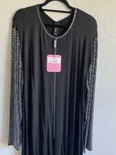 NWT Plus Sz Huseyin Kucuk stretchy knit black W Full diamond Sleeves dress