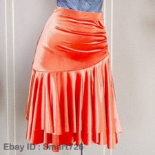 Latin salsa tango rumba Cha cha Square Ballroom Dance Dress Skirt Orange