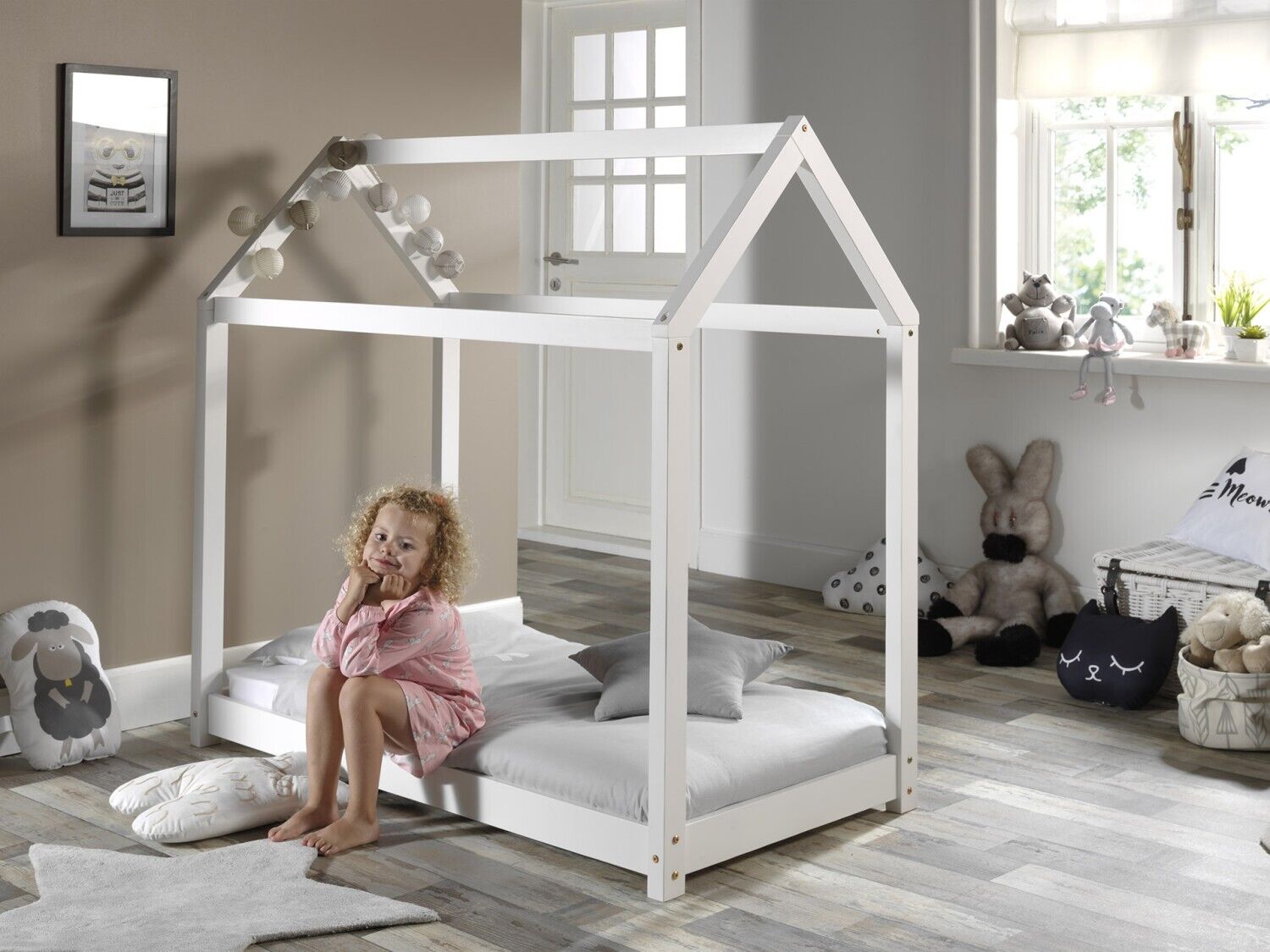 Vipack: Hausbett 70 x 140 "CABANE" - Kinderbett Tipi-Bett - Kiefer massiv Weiß
