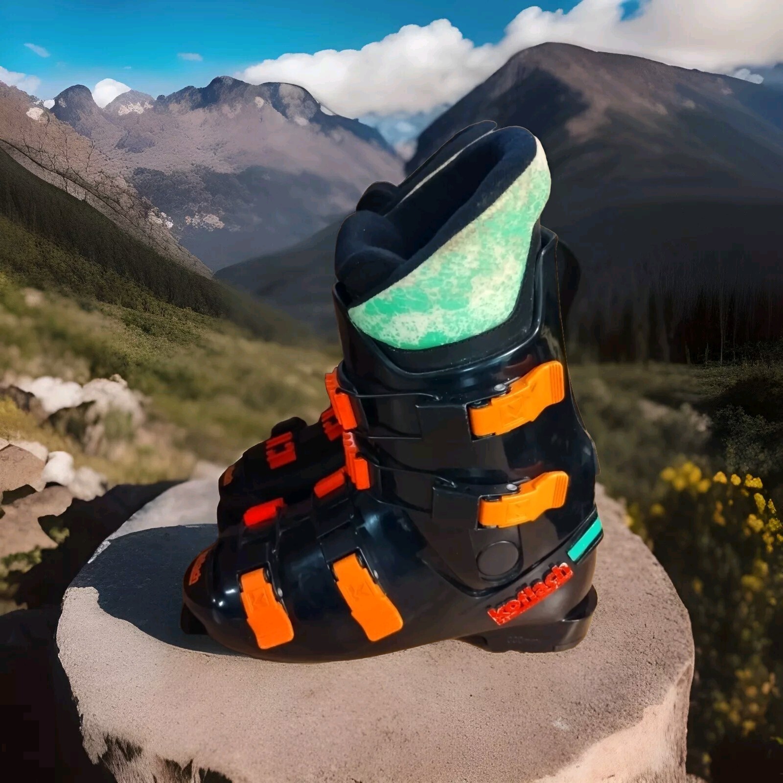 SALOMON Scarponi da sci alpino vintage KOFLACH misura Mondo 26 5 nero arancione verde 300 mm