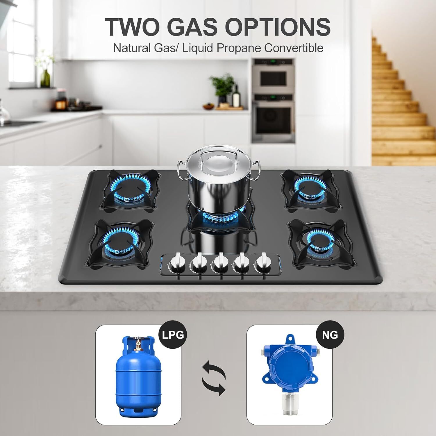 36 Inch Propane Gas Cooktop BuiltIn 5 Burner Stainless Steel Gas Stove