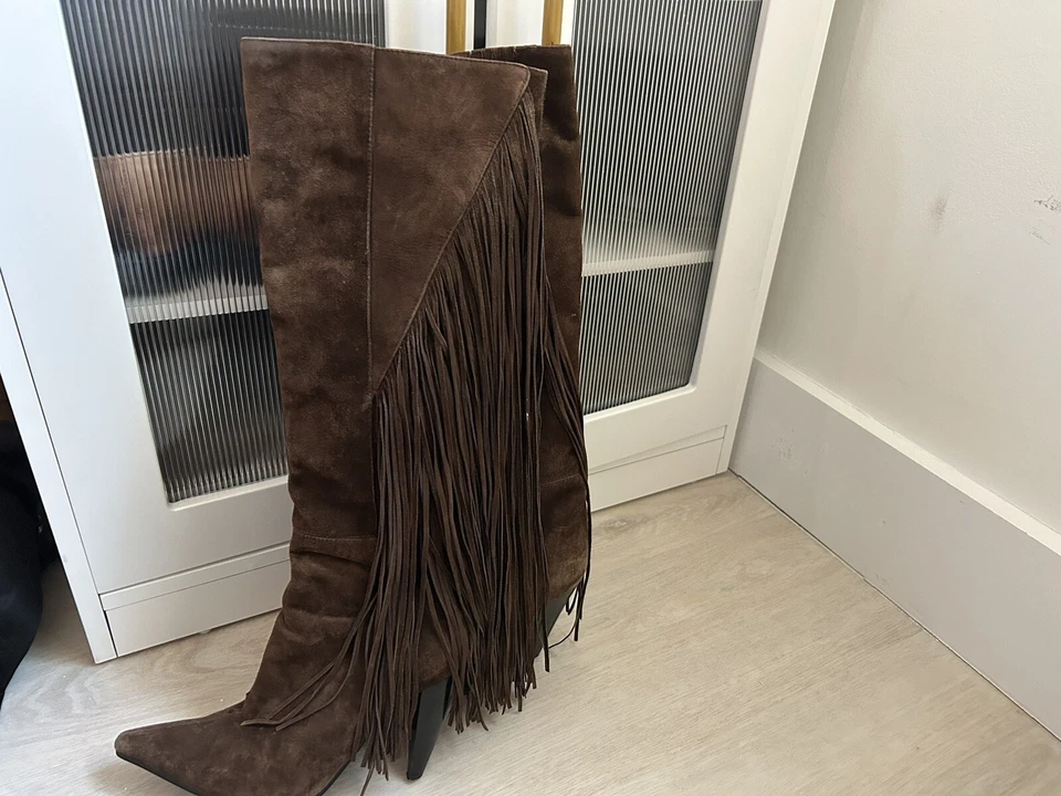 jeffrey campbell boots Brown Suede Fringe Size 6 - Image 4 of 4