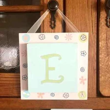 E Emma initial monogram wood plaque wall sign art baby shower gift nursery