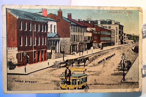 Main Street Horse Carriage Galt House « Louisville, KY en 1850 » carte postale c1915