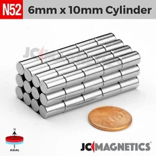 6mm x 10mm N52 Super Strong Cylinder Disc Rare Earth Neodymium Magnet 6x10mm