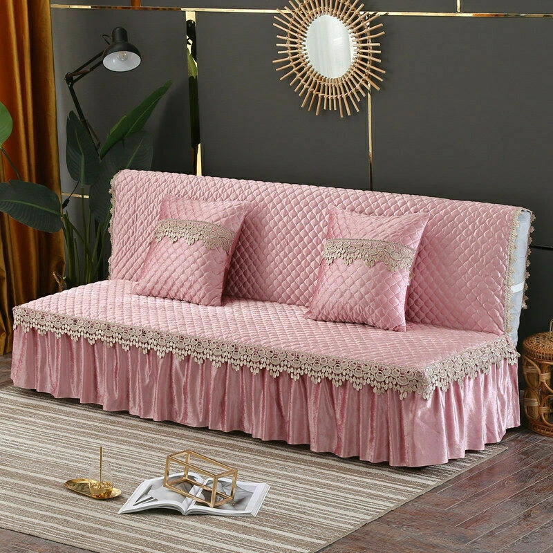 Funda de sofá cama de terciopelo sin brazos acolchada de encaje suave plegable funda para sofá Europa Foto 4 de 4