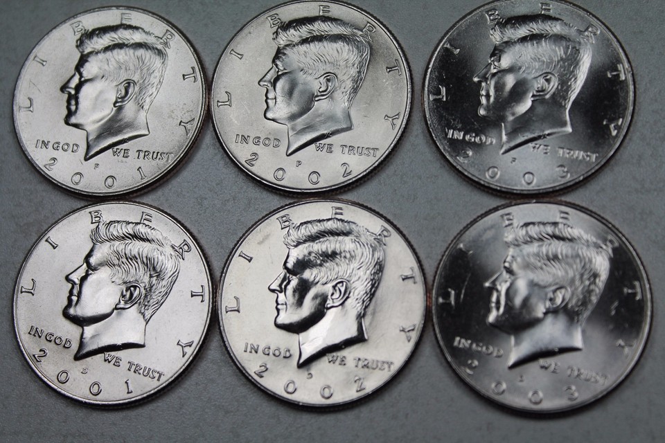 2001 2002 2003 P & D Kennedy Half Dollar Uncirculated Mint Roll Set ...