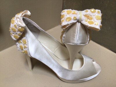 Menbur NEW wedding satin high heels open toe  shoes lace bow US 10
