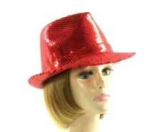 Red Sequin Fedora Trilby Hat Full Sewn Sequin Heavyweight Red Hat Society Lady