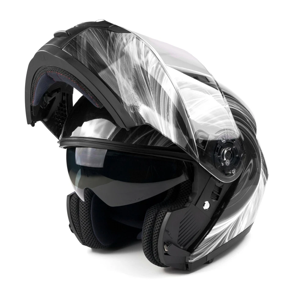 Black White Adult Modular Flip Up Snowmobile Helmet w/ Dual Lens Heated Shield - Image 4 of 4
