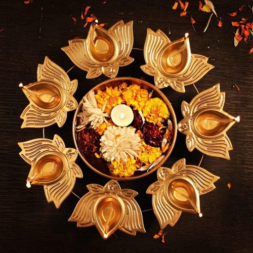 7 Lotus Diya Shape Urli Bowl | Metal, Perfect for Home Decor and a Unique Gift - Picture 3 of 6