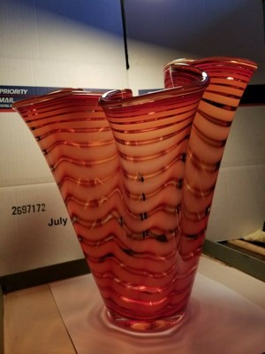 Murano Art Glass 12 Inch Red Ribbon Centerpiece Sommerso