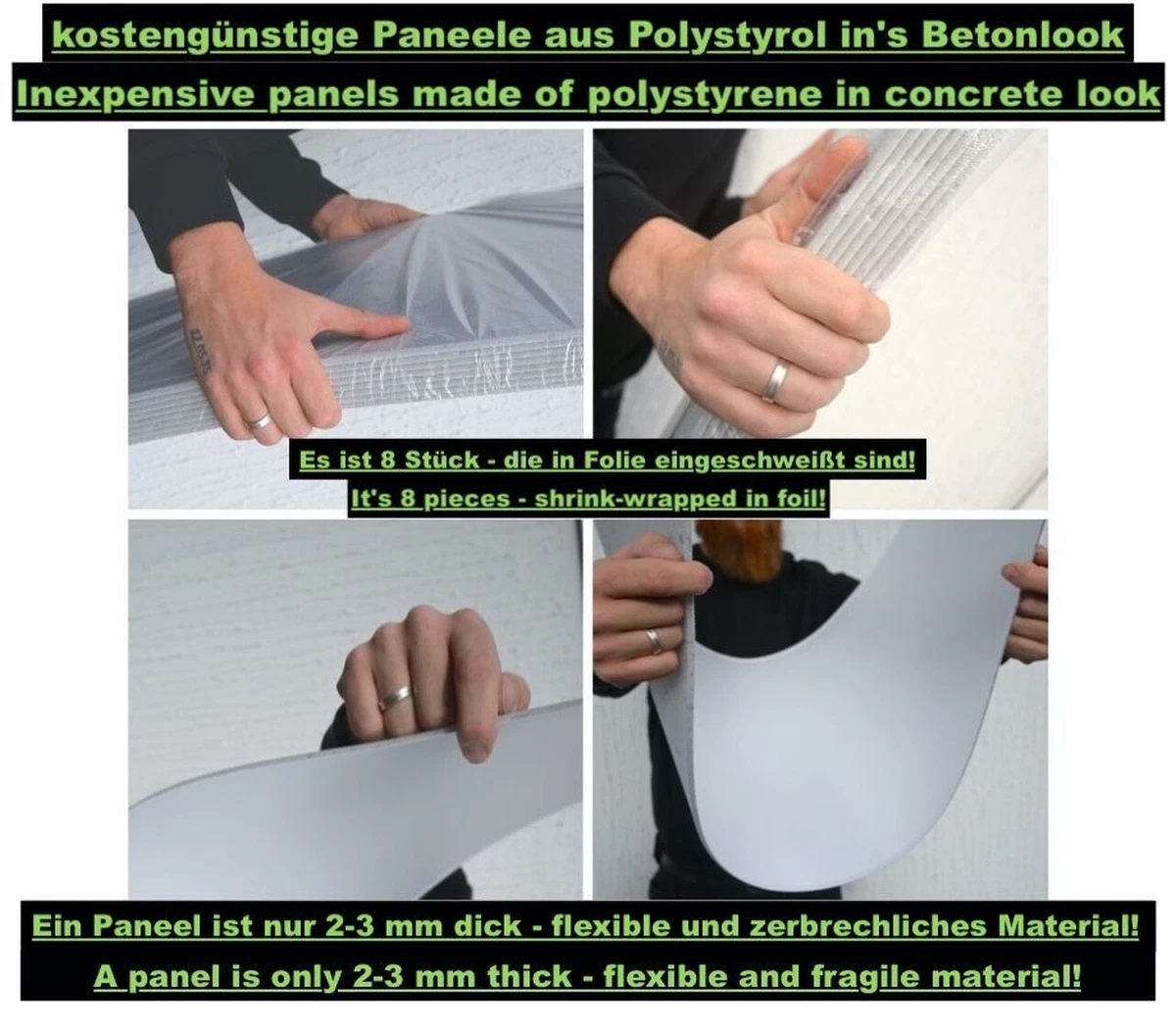 12 m²/24 piezas placa imitación hormigón BETONLOOK paneles de pared placa de hormigón poliestireno