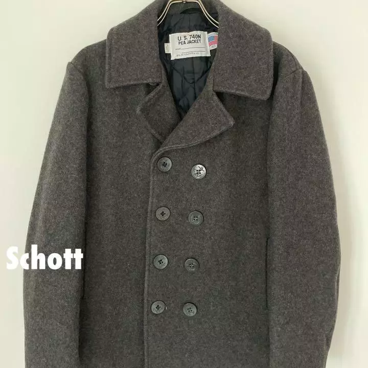 Schott 32oz Heavy Melton Wool Pea Coat Jacket Men 40 Gray Vintage From Japan