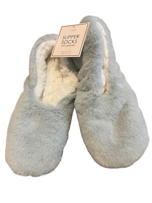 Women's Faux Fur Cozy Pull On Slipper Sock Light Blue S/M 5-7